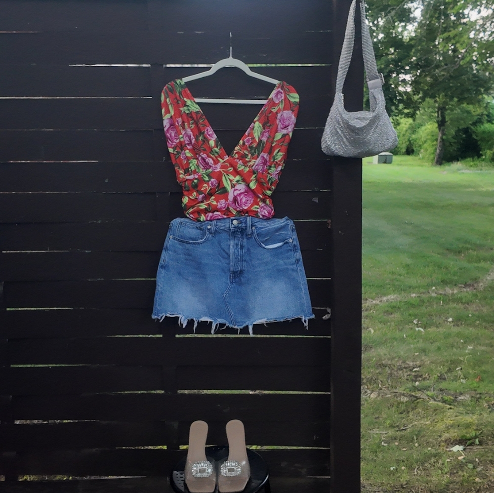 Zara Red Orange Floral Bodysuit